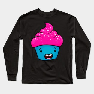 Blue Kawaii Cupcake with Pink Icing, Sprinkles, and Braces Long Sleeve T-Shirt